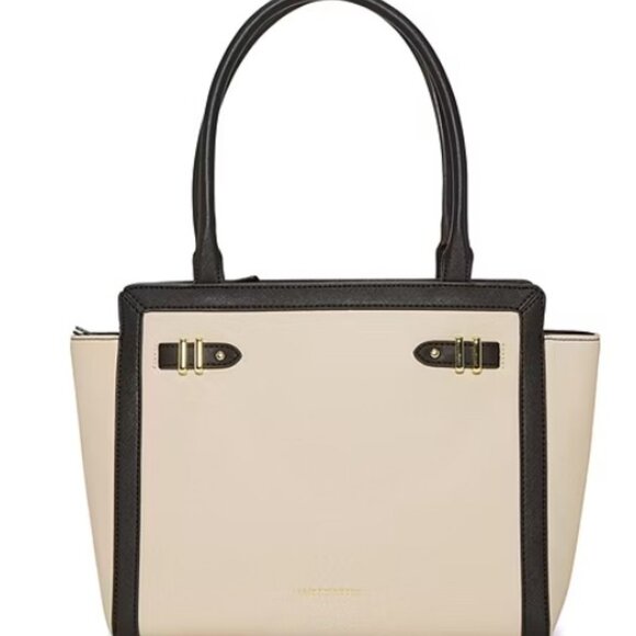 Liz Claiborne Tuxedo Tote Bag Purse Cream with Black Trim-Beautiful! - Picture 4 of 6